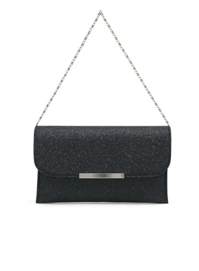junelux Women�s Glitter Clutch Sling Bag � Black Sparkling Evening Purse with Golden Chain | Party, Wedding & Festive Handbag for Girls & Ladies (Black) - Image 2